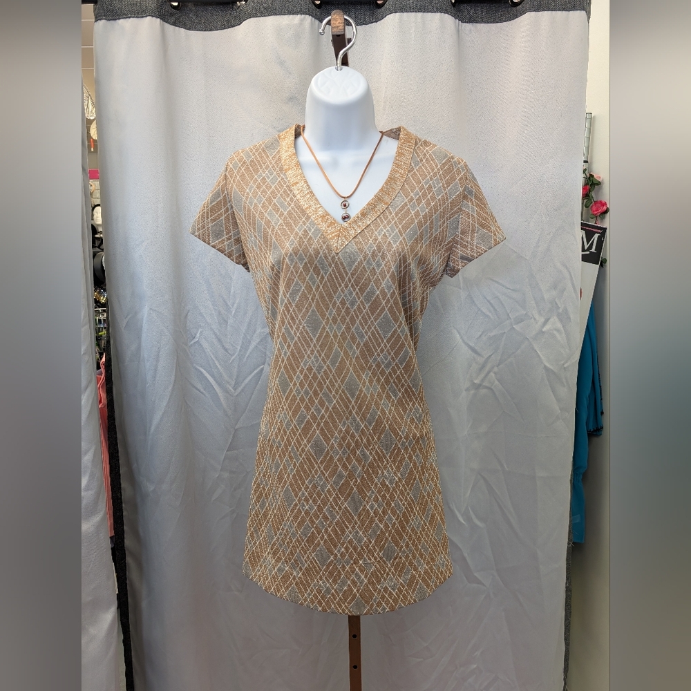 Chic Tan Plaid V-Neck Mini Dress